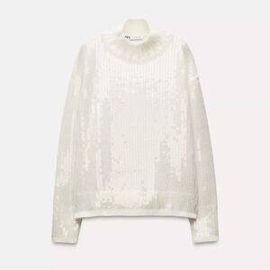 ZARA ALPACA AND WOOL BLEND OVERSIZED SEQUIN SWEATER small medium NWT IVORY ECRU